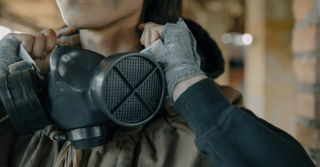 a person wearing a gas mask