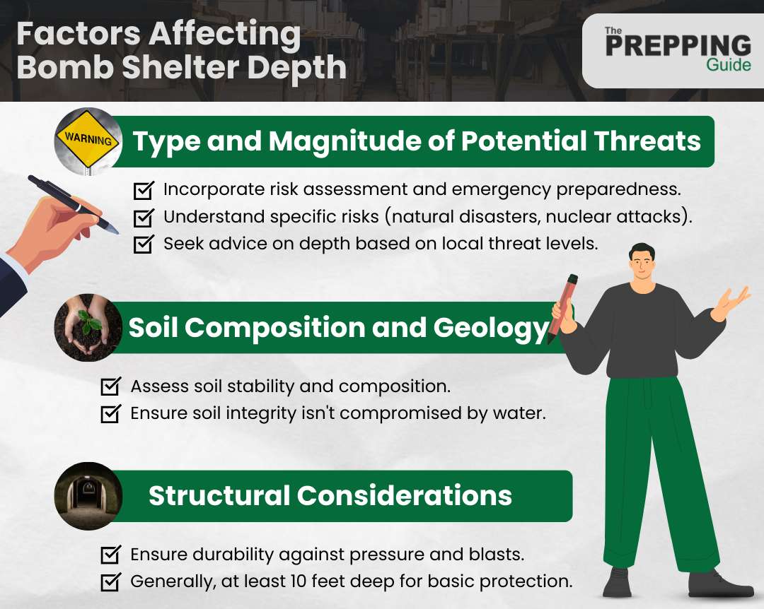 Factors affecting bomb shelter depth. 